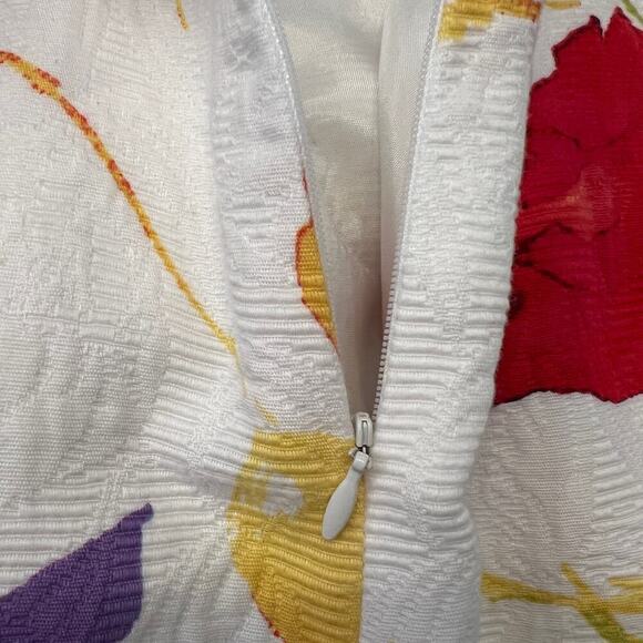 David Meister Fluted Embossed Cotton Skirt Floral Red Yellow Poppies Size 14 - Picture 5 of 10